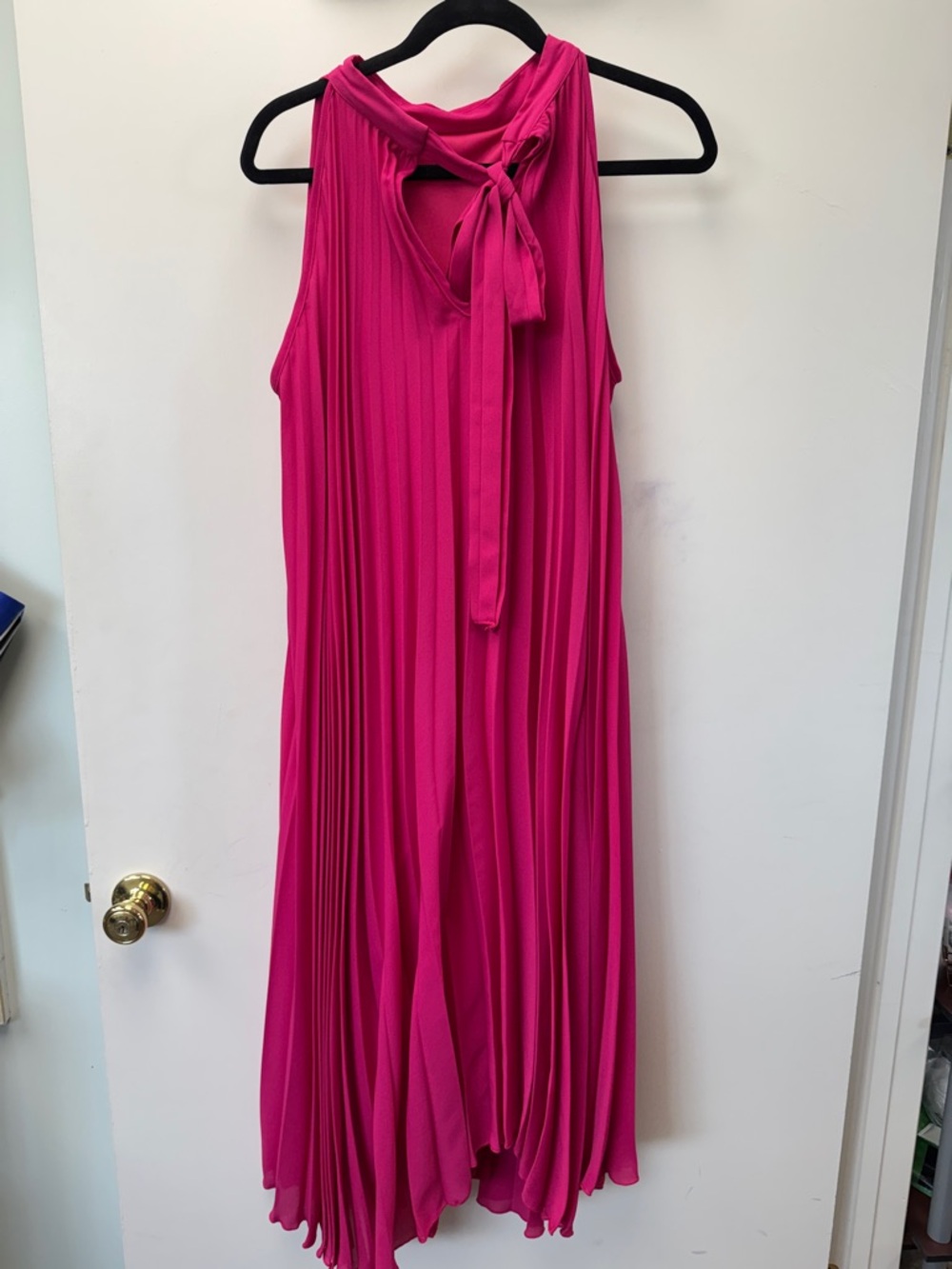 Ashley Stewart Bright Fuchsia Pleated Maxi with Neck Tie